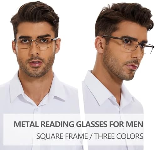 NaNaKo 3 Pack Reading Glasses for Men, Lightweight Blue Light Blocking Metal Frame Mens Readers