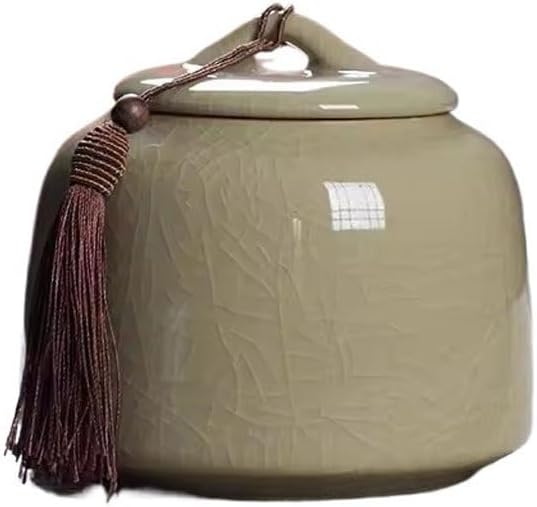Airtight Tea Container Chinese Retro Large Ceramic Tea Cans Household Sealed Celadon Storage Black Ceramic Tea Caddy(E)