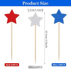 30 PCS Glitter Star Cupcake Toppers Patriotic Red White and Blue Decorations Engagement Cupcake Toppers Star Birthday Decorations American National Party Cake Decorations Star Decorations Supplies