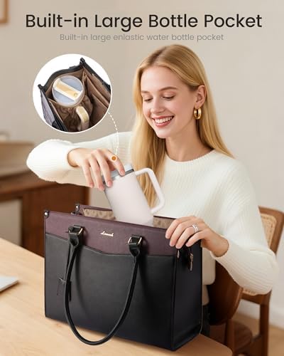 LOVEVOOK Laptop Bag for Women, 2-in-1 Tote Purse with Clutch & Cup Holder, Waterproof Briefcase for Work Travel