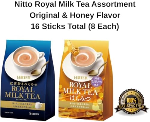 Nitto Royal Milk Tea Assortment – Original & Honey Flavor – 16 Sticks Total (8 Each) – Japanese Instant Milk Tea