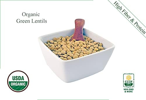 Organic Green Lentils Whole Raw, High Fiber Non-GMO-Bulk (5LB)