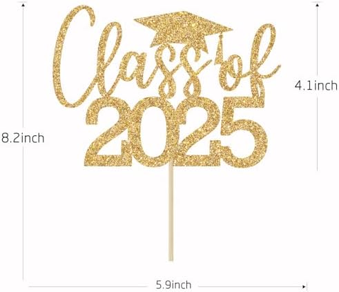 Class of 2025 Cake Topper, Congrats Grad Decorations, 2025 Grad Decor, Congratulations, High School College Graduation Party Decorations (Gold Glitter)