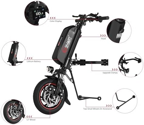A5 Electric Handcycle Wheelchair Power Attachment, Wheelchair Motor Attachment for Manual to Electric Upgrade, 7.8 Ah, 36V 500W, 280 Wh, Airline Approved, Side Connection, Black