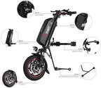 A5 Electric Handcycle Wheelchair Power Attachment, Wheelchair Motor Attachment for Manual to Electric Upgrade, 7.8 Ah, 36V 500W, 280 Wh, Airline Approved, Side Connection, Black