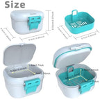 ARGOMAX Leak Proof Denture Bath Cup, Portable Soaking Denture Box, Denture Bath Case with Strainer, for Dentures and Braces, Upgraded Version with Storage Compartment (White + Cyan).
