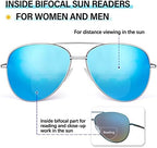 EYEGUARD 2 Pack Bifocal Reading Sunglasses for Women and Men UV400 Protection Classic Aviator Sun Readers 2.5