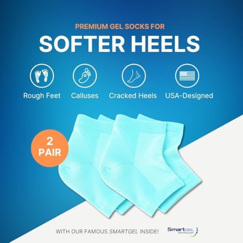 NatraCure Vented Moisturizing Gel Heel Sleeves - (2 Pairs of Skin Softening Footcare Treatment Socks for Cracked Heels, Dry feet, Foot calluses, Rough Heel Socks - (608-M RET2PK) - Size: Regular