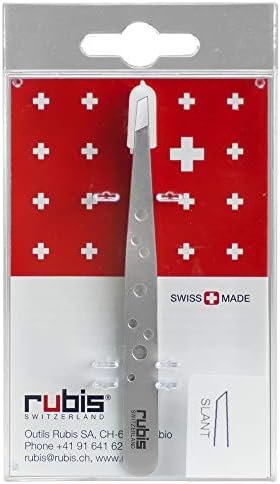 Rubis Hole Pattern Classic Stainless Steel Slanted Tweezers For Precise Eyebrows and Hair Removal, The Elegance Collection, 1K111,Silver,Rubis Switzerland Swiss Made World Renowned Precision