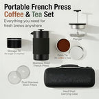 Travel French Press Coffee Maker Set - 12 oz | Portable Travel French Press Coffee Maker | Double Wall Insulated with Dual Stainless Filters & 2 Steel Canisters for Grounds, Tea, Creamer & Sugar