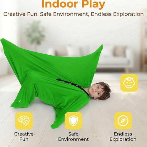 Sock Sensory - 47" L x 27" W, Dynamic Movement Sensory Sock Body Sock,Good for Height:45"- 54",at 6-9 Years Old (Green, M)