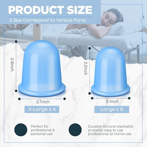 TrelaCo 12 Pcs 2 Size Cupping Therapy Set Silicone Anti Cellulite Cupping Kit for Massage Therapy Cupping Therapy Set Vacuum Suction Cup for Arthritis Relief, Pain Reduction Adults Home Use(Blue)
