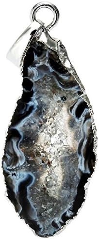 SUNYIK Irregualr Natural Agate Quartz Geode Druzy Pendant Necklaces for Women,Healing Crystal