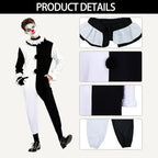 Men Horror Clown Costume Jumpsuit Black and White Bodysuit Set Movie Themed Outfit for Halloween Killer Clown Cosplay Outfit