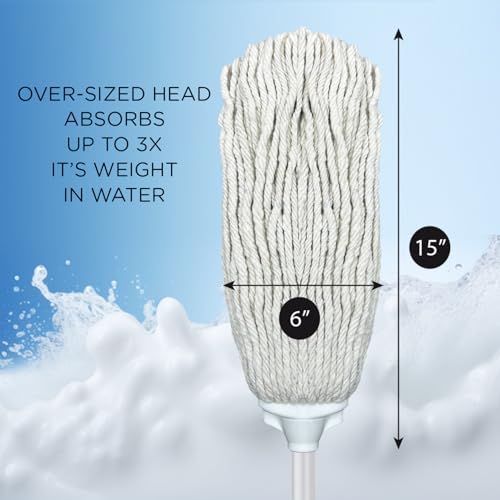 LOLA 12 Oz. Cotton String Wet Mop, Absorbs 4X its Weight in Water, Durable & Super Absorbent Floor Cleaning, 1 Count