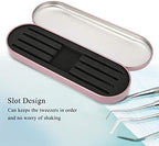 Eyelash Tweezer Case, Portable Tinplate Lash Eyebrow Tweezers Storage Holder Tool Box Makeup Tools Organizer for Women Girls, 6.9 x 2.4inch(Rose Red)
