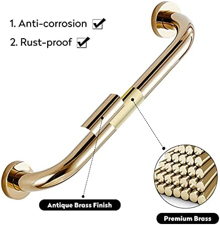 Leyden Brass Shower Grab Bar，Gold Support Bar Bathroom Hand Safety Handrail for Elderly Wall Senior Rail Handle for Tub, Toilet 12 Inch
