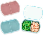 Sibba 2PCS Pill Organizer Box Small Cute 2 PCS Compartment Travel Medicine Container Waterproof Mini Pillbox Dispenser with Reminder Portable Purse Essentials for Fish Oil Supplements, Pocket Pouch