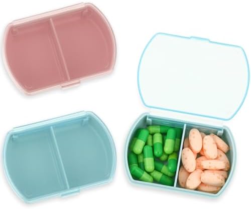 Sibba 2PCS Pill Organizer Box Small Cute 2 PCS Compartment Travel Medicine Container Waterproof Mini Pillbox Dispenser with Reminder Portable Purse Essentials for Fish Oil Supplements, Pocket Pouch