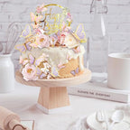 29 PCS Flower Cake Toppers Butterfly Cake Decorations Happy Birthday Cake Toppers with Artificial Pink and Purple Flowers Pea Blossoms Butterflies for Women Birthday Wedding Party Supplies