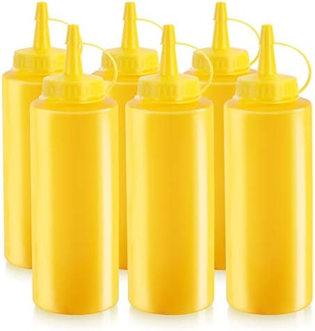 New Star Foodservice 26498 Squeeze Bottles, Plastic, 12 oz, Yellow, Pack of 6