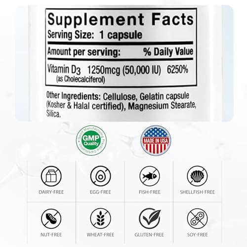 Nivagen Vitamin D3 50,000 IU (1250 mcg) | Once Weekly Dose | 100 Capsules (100 Weeks, Approx. 2 Years Supply) | Easy to Swallow | Bone, Muscle & Immune Support | Non-GMO, Gluten Free | Made in USA
