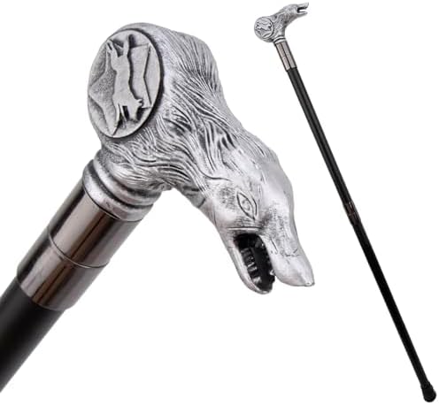 Silver Resin Wolf Head Walking Cane Fashion Decorative Steel Stick Gentleman Elegant Cosplay Cane Knob Crosier 92cm