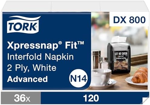 Tork Xpressnap Fit White Dispenser Napkin N14, 2-ply, 36 packs x 120 napkins, DX800