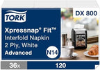 Tork Xpressnap Fit White Dispenser Napkin N14, 2-ply, 36 packs x 120 napkins, DX800
