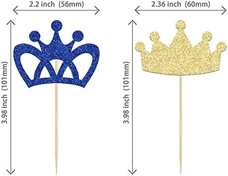 24Pcs Crown Cupcake Toppers Prince and Princes Blue Gold Glitter Royal Crown Cupcake Picks King Queen Crown Cupcake Decors for Prince Crown Theme Baby Shower Party Decoration Supplies