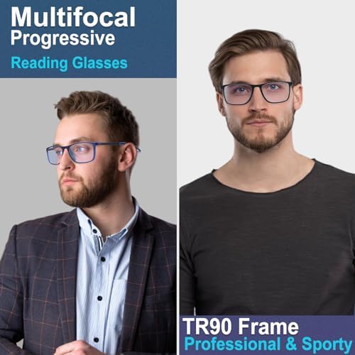 BLOEXCLU 4 Pack Progressive Multifocus Reading Glasses for Men Women TR90 Sports Style Anti-Blue Light Computer Readers