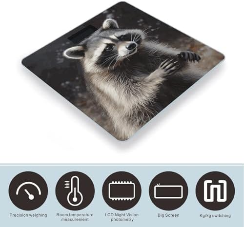 Raccoon Digital Body Weight Scale with Tempered Glass Platform, UV Printing Design, High Precision Bathroom Scale, Slim & Stylish Weighing Scale for Home Bedroom Bathroom