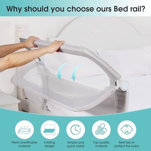 NUTIKAS Baby Bed Rail Guard for Toddlers - 47" Toddler Bed Side Rails for Twin, Full, Queen Bunk Size Bed Swing Down Bedrail Extral Tall Child Safety Side Railing Guards for Kids