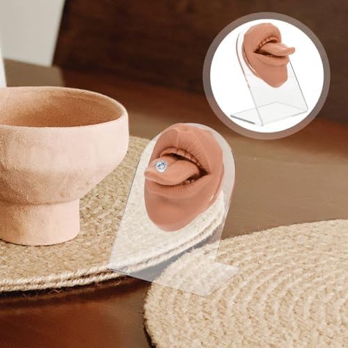 FRCOLOR Simulated Silicone Mouth Model with Stand Flexible Tongue Piercing Practice Body Part Realistic Face Mannequin for Piercing Training, Jewelry Display & Teaching Supplies