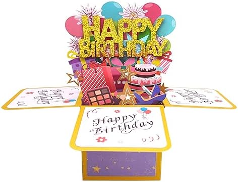 Funny Happy Birthday Pop Up Card, Sweet 3D Birthday Gift Box for Adults and Kids with Envelopes, Unique Handmade Foldable Celebration Cards for Daughter, Son, Mom, Dad, Friend
