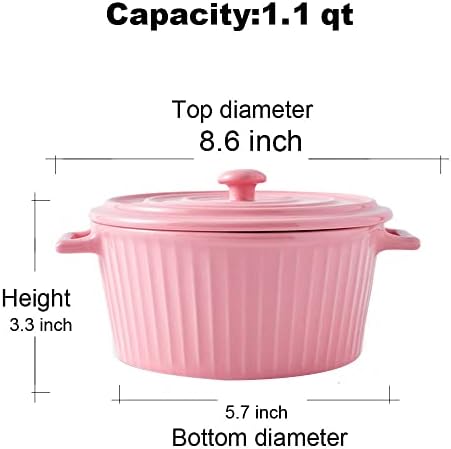 Jomop Casserole Dish with Lid 1.1 Quart Ceramic Casserole Pan for Bakeware Oven Colorful (1, Pink)