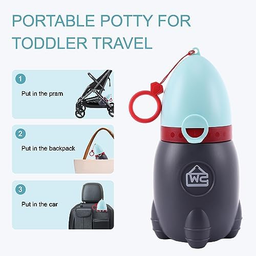 Portable Potty for Kids – Leak-Proof Rocket Travel Urinal for Boys & Girls, Lightweight Road Trip Essential for Car, Camping, Potty Training, Easy-Clean Reusable Pot(Quiet Blue)