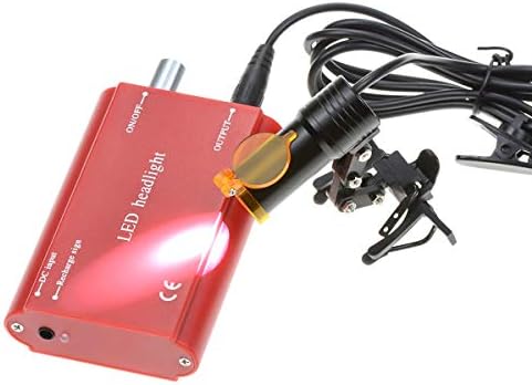 Dental Protable LED Head Light Lamp for Dental Surgical Medical Binocular Loupe Metal Clip with Plastic Body for Fast Heat Dissipation (Red)