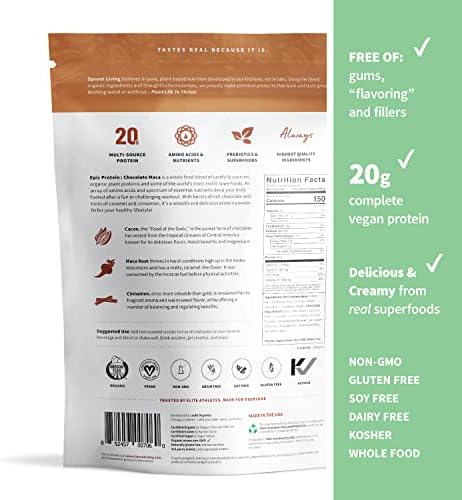 Sprout Living Epic Protein Bundle - Chocolate Maca & Vanilla Lucuma (20g Organic Plant-Based Protein Powder, Vegan, Gluten Free, Superfoods) | 1lb, 12 Servings