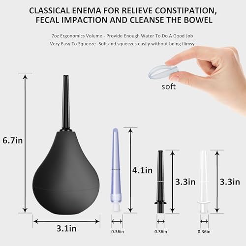 Douches for Men Anal Douche Kit - Enema Bulb,Enema Douche with 3 Nozzle,Reusable Anal Cleaner Enema Bulb for Cleansing,Enima Cleanse for Men Women,224ml(Black