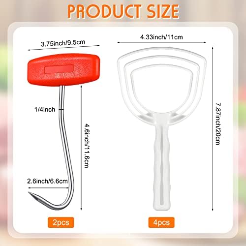 Shimeyao 4 Pcs Bone Dust Scraper and 2 Pcs Meat Hooks for Butchering Fish Scale Scraper Bone Stainless Steel T Shaped Boning Hooks with Handle White Square Meat Remover Butcher Tool Kit