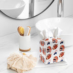 Tissue Box Cover Holder - Football Sports PU Leather Tissue Box Cover with Bottom Belt, Square Facial Paper Organizer for Tabletop, Bathroom, Kitchen, Car & Office -048