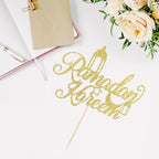 Glitter Ramadan Kareem Cake Topper - Moon Star Eid Cake Decorations, Muslim Islam Eid Mubarak Party Supplies Gold