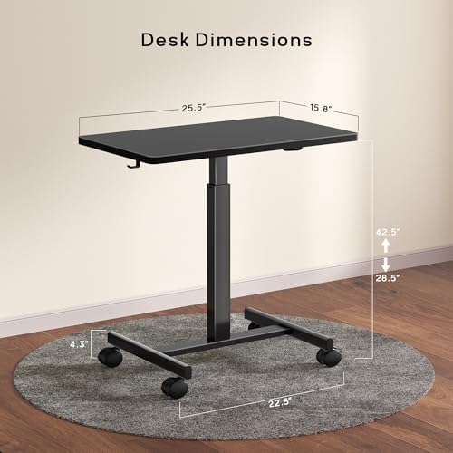 Mobile Standing Desk, Small Teacher Standing Rolling Desk, Portable Laptop Desk with Lockable Wheels, Computer Workstations, Adjustable Height, Black