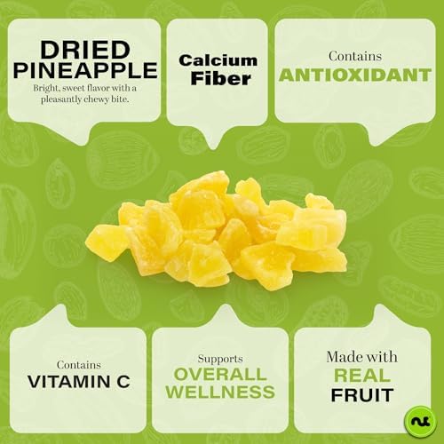 NUT CRAVINGS - Dried Pineapple Chunks, Lightly Sweetened (8oz, 1 Pack) Sweet Healthy Snack, Vegan, Kosher, Resealable Bag