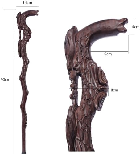 Retro Canes for Men, Wooden Walking Cane, Handmade Reishi Ganoderma Carved Walking Stick, Exquisite Hollow Carving Crutch as Gift