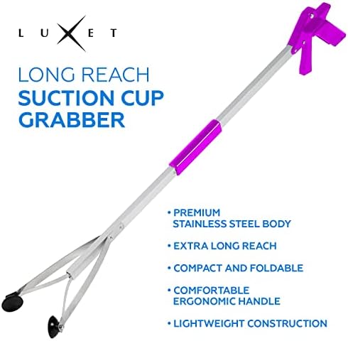 Luxet Reacher Grabber Tool X-Long 80" Aluminum Suction Cup Jaw, Foldable Lightweight Reacher Grabber Pickup Tool, Gripper Grabbers for Elderly Grab it Reaching Tool Trash Picker Grabber (Pink)