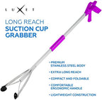 Luxet Reacher Grabber Tool X-Long 80" Aluminum Suction Cup Jaw, Foldable Lightweight Reacher Grabber Pickup Tool, Gripper Grabbers for Elderly Grab it Reaching Tool Trash Picker Grabber (Pink)