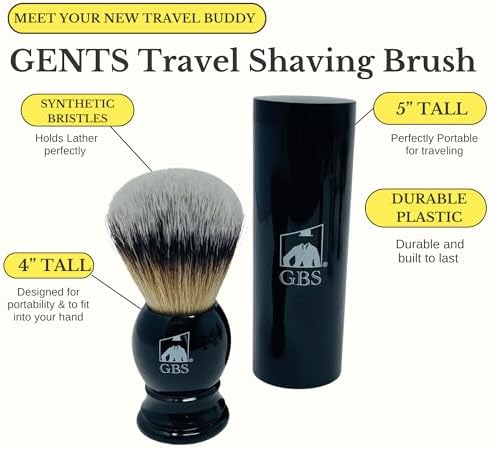 G.B.S Synthetic Shaving Brush with Travel Tube - Professional Wet Shaving Kit, Vegan Bristles, Men’s Grooming Essentials