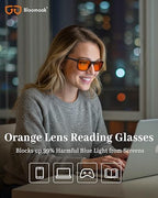 Bloomoak Orange Reading Blue Light Glasses,Computer Readers with Magnification,Relieve Eye Strain &Improve Sleep